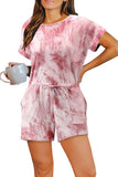 Summer Short Sleeve Tie Dye Romper With Pocket Pink