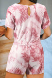 Summer Short Sleeve Tie Dye Romper With Pocket Pink
