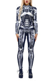 Long Sleeve Zipper Robot Print Jumpsuit Grey