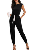 Solid Sleeveless Jumpsuits For Women With Shoulder Padded