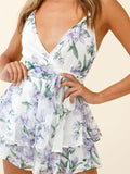 Women's Floral Ruffle V Neck Rompers