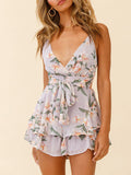 Women's Floral Ruffle V Neck Rompers