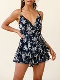 Women's Floral Ruffle V Neck Rompers