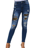 Leopard Print Ripped Jeans For Women