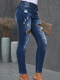 Leopard Print Ripped Jeans For Women