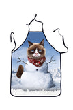 Funny Adult Party Cosplay Snowman Cat Print Christmas Apron White