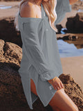 Tunique à manches longues pour femmes Robe chemise boutonnée surdimensionnée