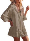 Women's Long Sleeve Tunic Tops Oversized Button Down Shirt Dress