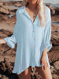 Tunique à manches longues pour femmes Robe chemise boutonnée surdimensionnée