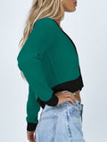 Cardigan tricoté à col en V pour femmes, boutonné sur le devant, bloc de couleurs