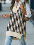 Women's V Neck Knitted Plaid Oversized Houndstooth Sweater Vest