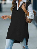 Gilet pull pied-de-poule surdimensionné à carreaux tricotés à col en V pour femmes