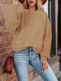 Women's Oversized Sweater Puff Sleeve Cable Knit Pullover Sweaters