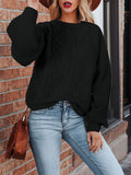 Women's Oversized Sweater Puff Sleeve Cable Knit Pullover Sweaters
