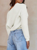 Women's Wrap V Neck Long Sleeve Cropped Sweater Pullover Top
