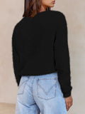 Women's Wrap V Neck Long Sleeve Cropped Sweater Pullover Top