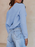 Women's Wrap V Neck Long Sleeve Cropped Sweater Pullover Top