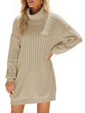Women Turtleneck Dolman Sleeve Knitted Sweater Mini Dress