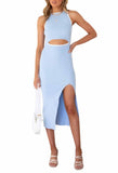 Women's Cutout Midi Dress Ribbed Knit Sleeveless Tank Bodycon Dress