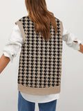 Women's Houndstooth Vest Cardigan Button Down V Neck Sleeveless Oversized Sweater