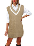 Women's V Neck Knit Sweater Vest Sleeveless Oversized Tunic Top