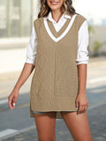 Women's V Neck Knit Sweater Vest Sleeveless Oversized Tunic Top