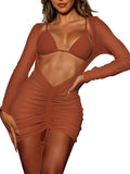 Women's Sheer Mesh Swimsuit Cover Up Dress Bodycon Ruched Beach Dresses