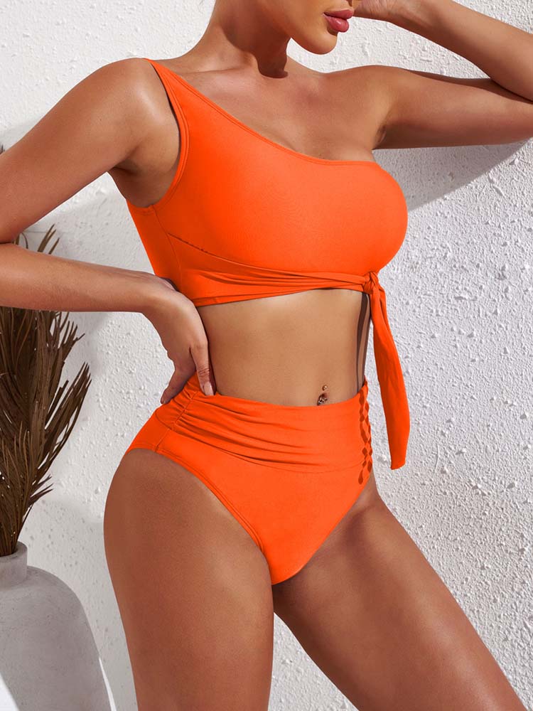 One Shoulder Bikini Sets for Women High Cut 2 Piece Bathing Suits