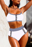 Women's 2 Piece High Waist Bikini Set Button Color Block Swimsuits
