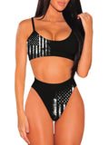 Sexy Striped Print High Waisted Bikini Tummy Control Bikini High Cut 2 Piece Swimsuit