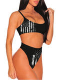 Sexy Striped Print High Waisted Bikini Tummy Control Bikini High Cut 2 Piece Swimsuit