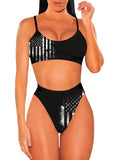 Sexy Striped Print High Waisted Bikini Tummy Control Bikini High Cut 2 Piece Swimsuit