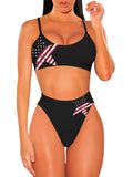 Sexy Striped Print High Waisted Bikini Tummy Control Bikini High Cut 2 Piece Swimsuit