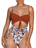 Women's Cut Out Cinched One Piece Swimsuit Cheeky High Cut Bathing Suit