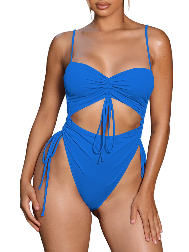 Women's Cut Out Cinched One Piece Swimsuit Cheeky High Cut Bathing Suit