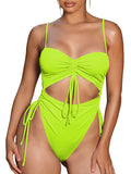 Women's Cut Out Cinched One Piece Swimsuit Cheeky High Cut Bathing Suit