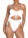 Women's Cut Out Cinched One Piece Swimsuit Cheeky High Cut Bathing Suit