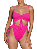 Women's Cut Out Cinched One Piece Swimsuit Cheeky High Cut Bathing Suit