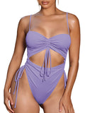 Women's Cut Out Cinched One Piece Swimsuit Cheeky High Cut Bathing Suit