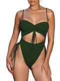 Women's Cut Out Cinched One Piece Swimsuit Cheeky High Cut Bathing Suit