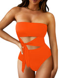 Women's Strapless Bandeau One Piece Swimsuit Cut Out Monokini