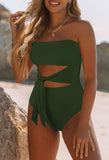 Women's Strapless Bandeau One Piece Swimsuit Cut Out Monokini