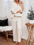 Women's 2 Piece Outfit Set Knit Pullover Sweater and Wide Leg Pants Tracksuit Loungewear