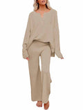 Women's 2 Piece Outfit Set Knit Pullover Sweater and Wide Leg Pants Tracksuit Loungewear