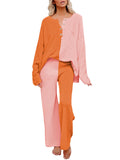 Women's 2 Piece Outfit Set Knit Pullover Sweater and Wide Leg Pants Tracksuit Loungewear