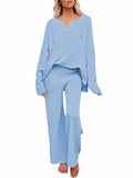 Women's 2 Piece Outfit Set Knit Pullover Sweater and Wide Leg Pants Tracksuit Loungewear