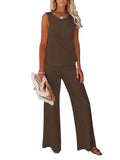 Womens Knitted Outfits Wide Leg Pant 2 Pieces Sweatsuit