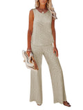 Womens Knitted Outfits Wide Leg Pant 2 Pieces Sweatsuit
