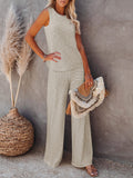 Womens Knitted Outfits Wide Leg Pant 2 Pieces Sweatsuit