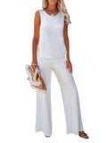 Womens Knitted Outfits Wide Leg Pant 2 Pieces Sweatsuit